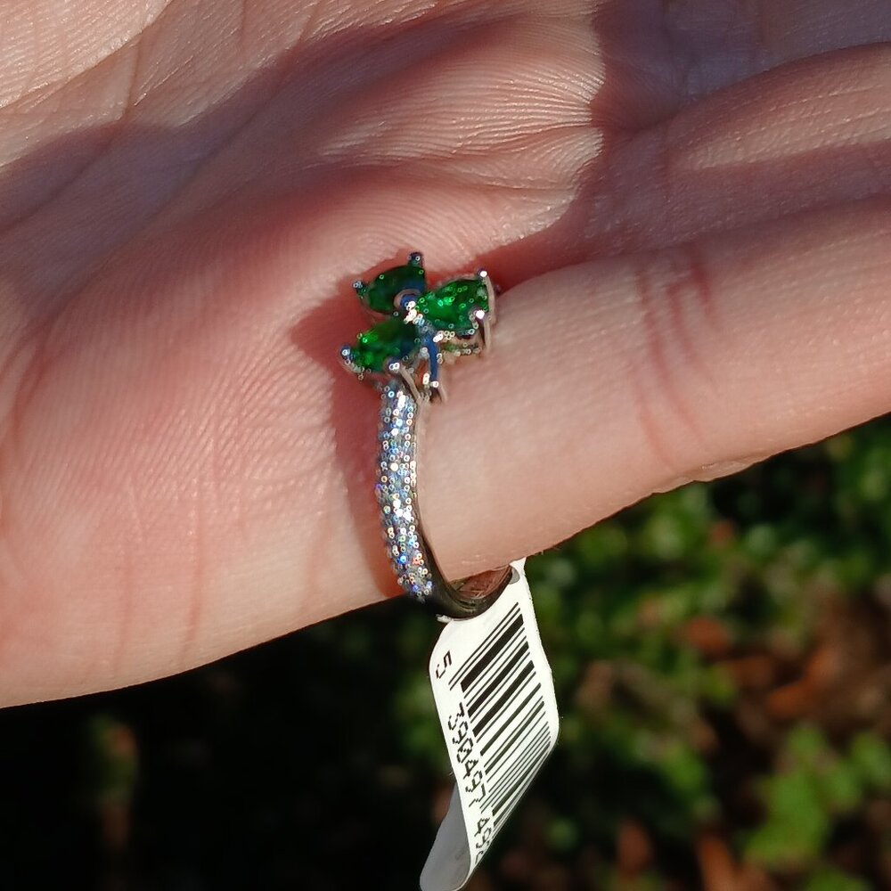 Solvar Irish Three Leaf Clover Shamrock Sterling Silver Green Crystal CZ Ring - Picture 6 of 14
